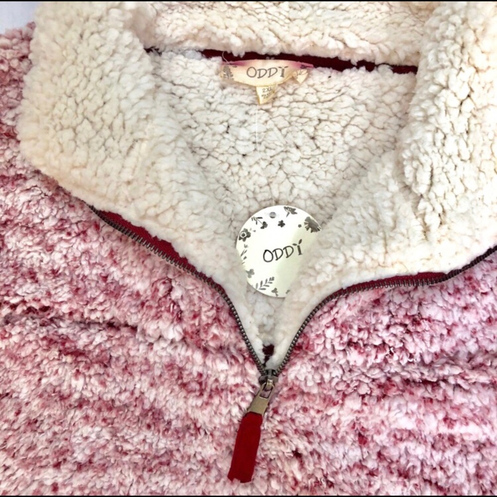 Oddy Maroon Sherpa Half Zip Pullover NWT - Picture 3 of 3